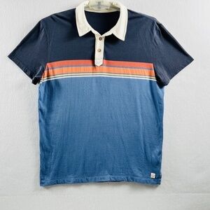 Marine Layer Men's Cotton Blend Blue Multi Stripe Polo Shirt Short Sleeve Medium